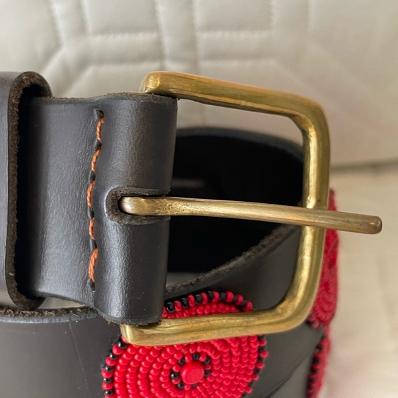 The Kenyan Collection Disk Beaded BELT Sz 32 Unisex Black Leather HANDMADE ART - Picture 9 of 12